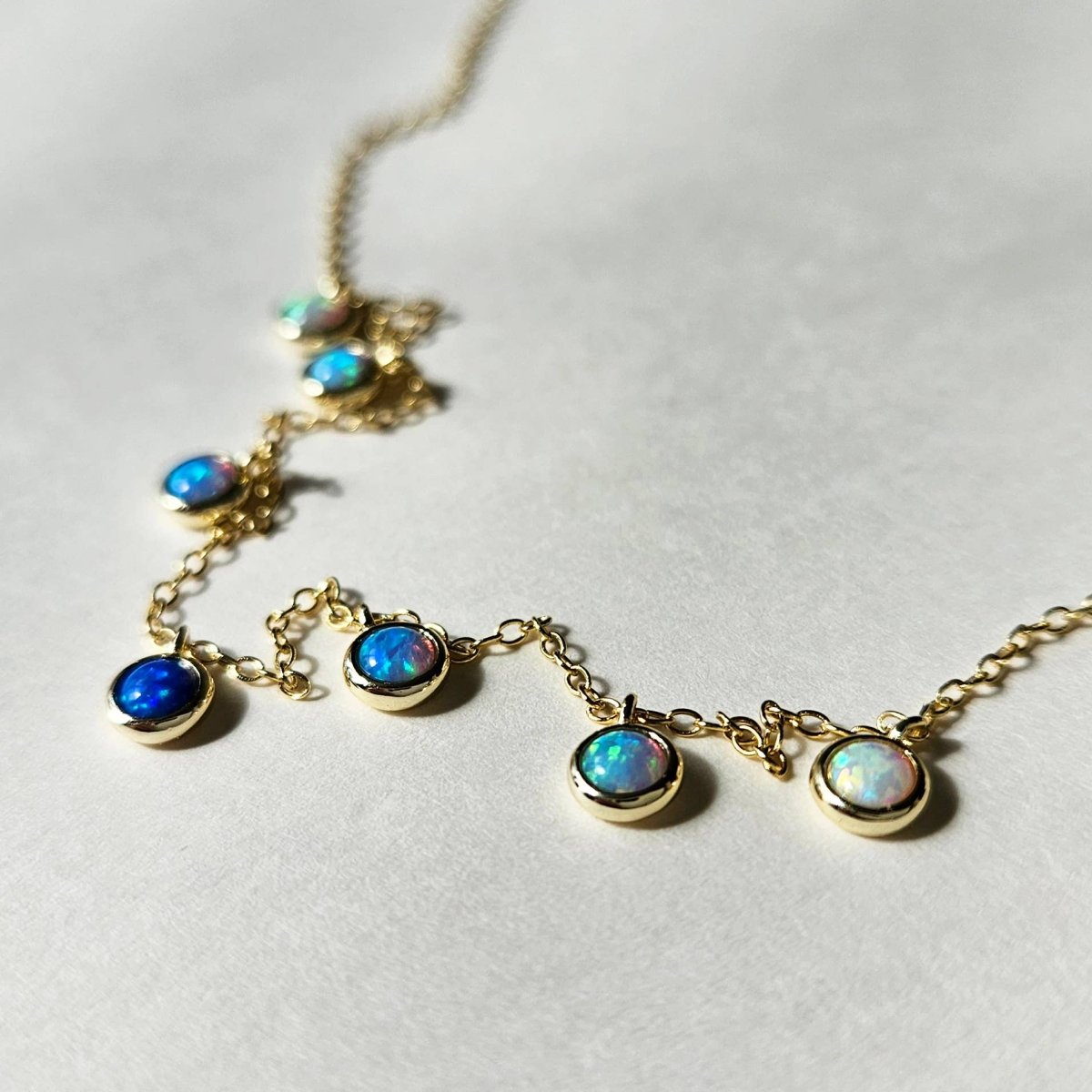Opal Station Necklace in Blue Opal Necklaces by HolyBang Jewels