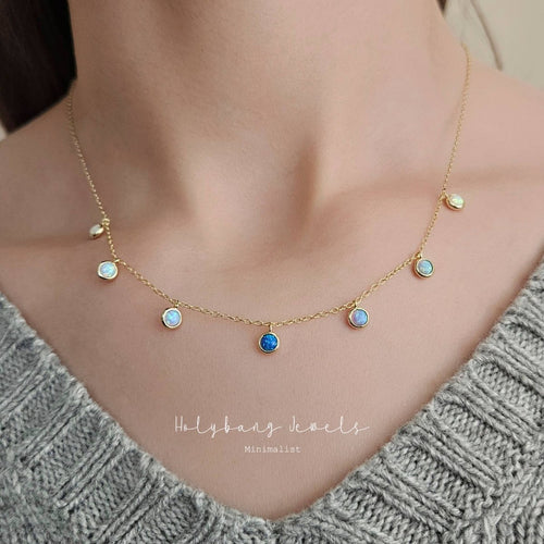Opal Station Necklace in Blue Opal Necklaces by HolyBang Jewels