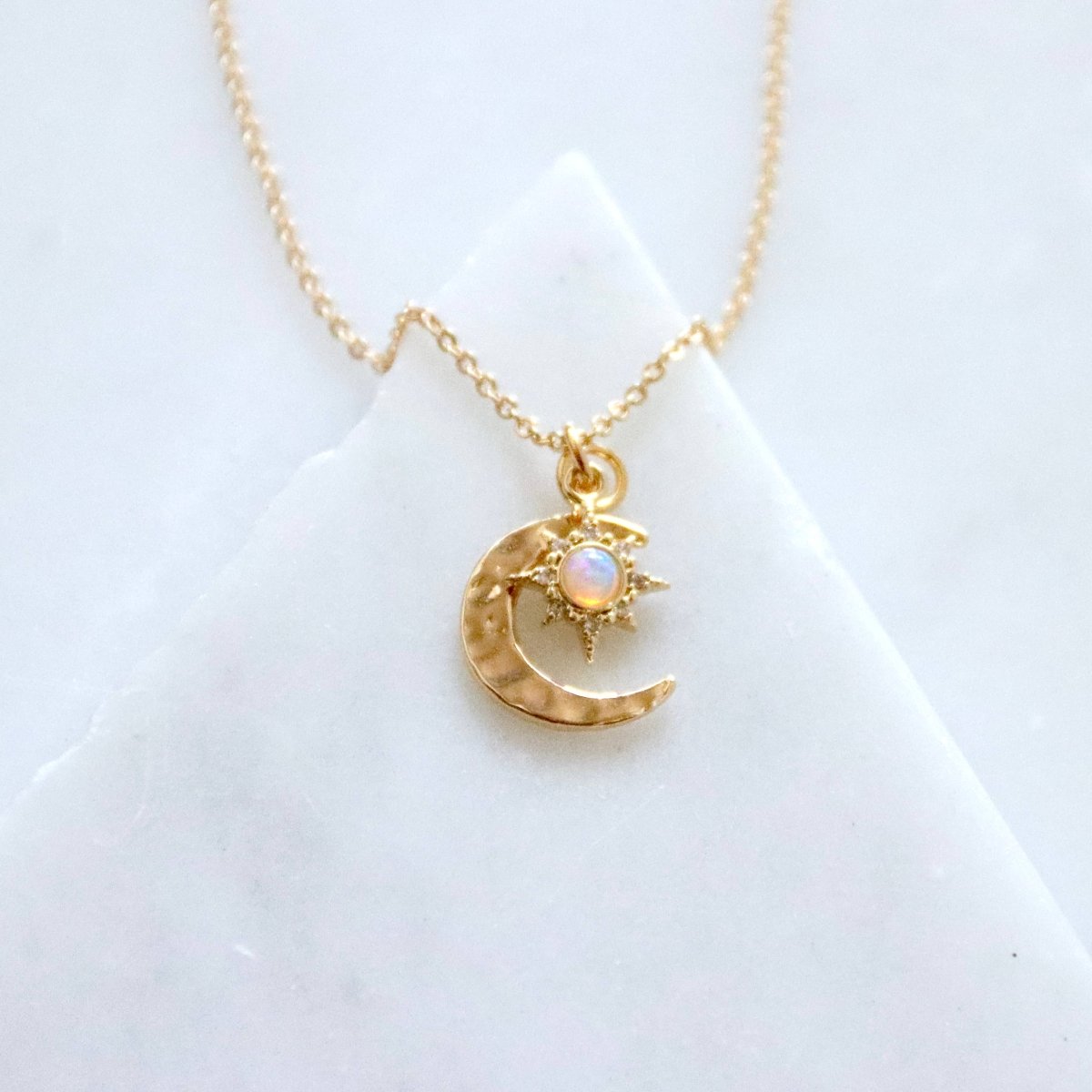 Opal Sun and Hammered Moon Necklace