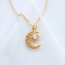 Opal Sun and Hammered Moon Necklace