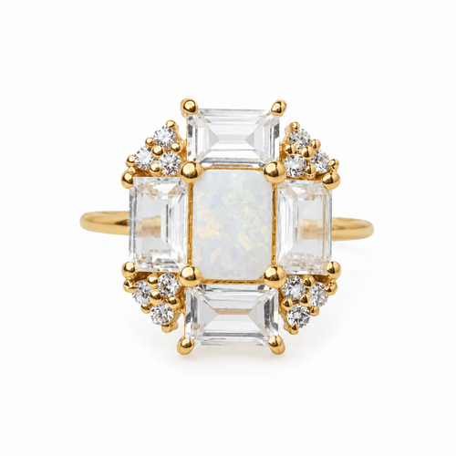 Opal & Topaz Baguette Fire Ring by La Kaiser