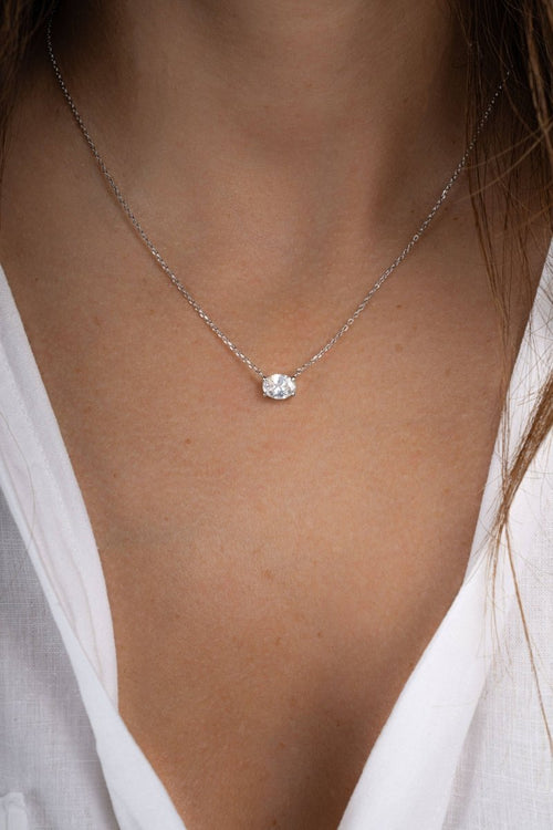 Oval Pendant Necklace: Silver - Red Bird Road