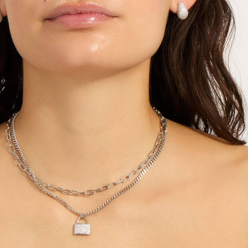 Padlock Sterling Silver Necklace with Adjustable Length by Adornia