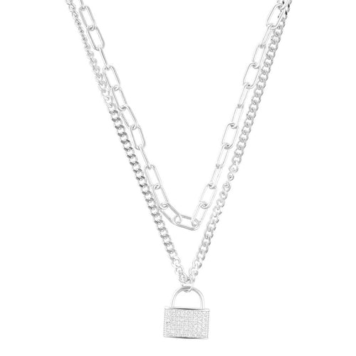 Padlock Sterling Silver Necklace with Adjustable Length by Adornia