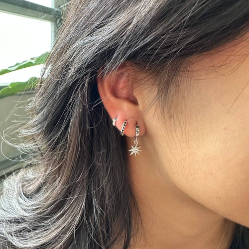 Pave Black CZ Huggie Hoops: Silver