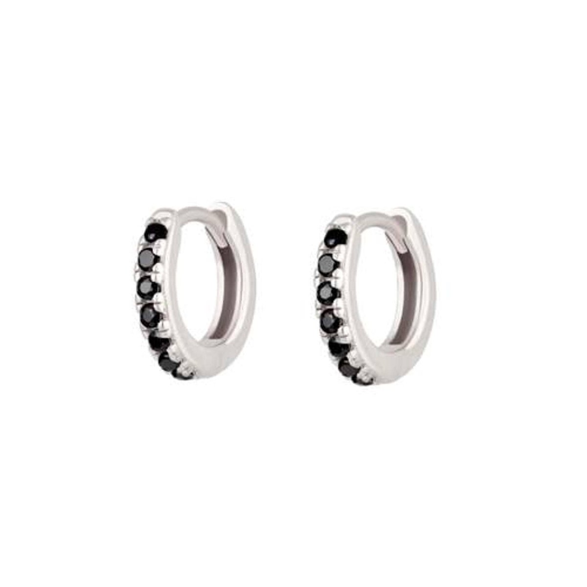 Pave Black CZ Huggie Hoops: Silver