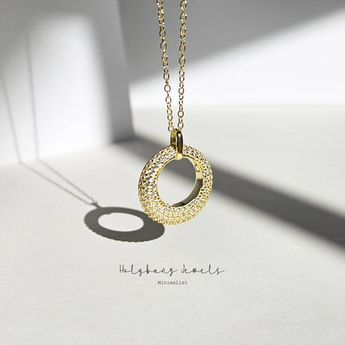 Pave Halo Necklace- Silver