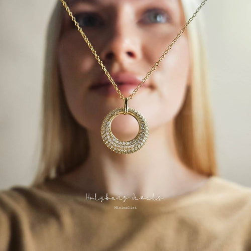 Pave Halo Necklace- Silver