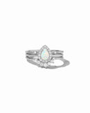 Pear Opal Ring Set Silver