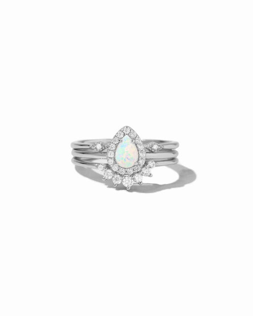 Pear Opal Ring Set Silver