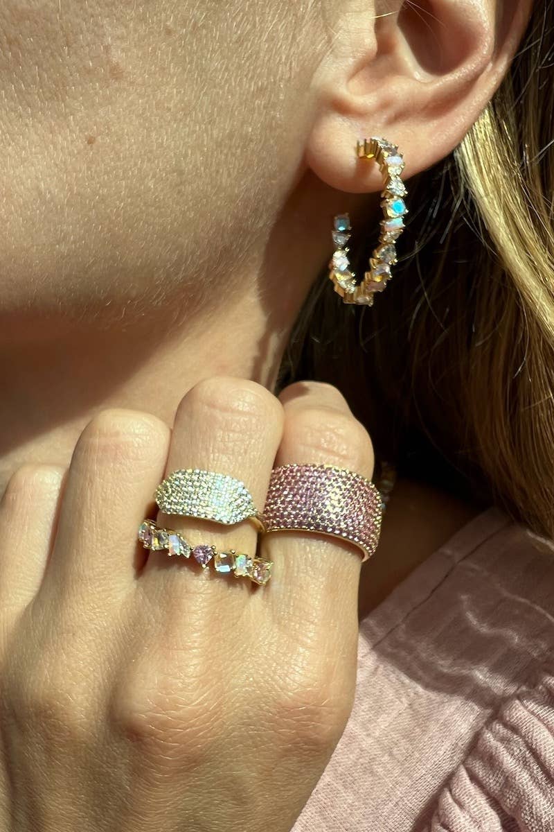 Pink Opal and CZ Large Vienna Hoops Earrings by Native Gem