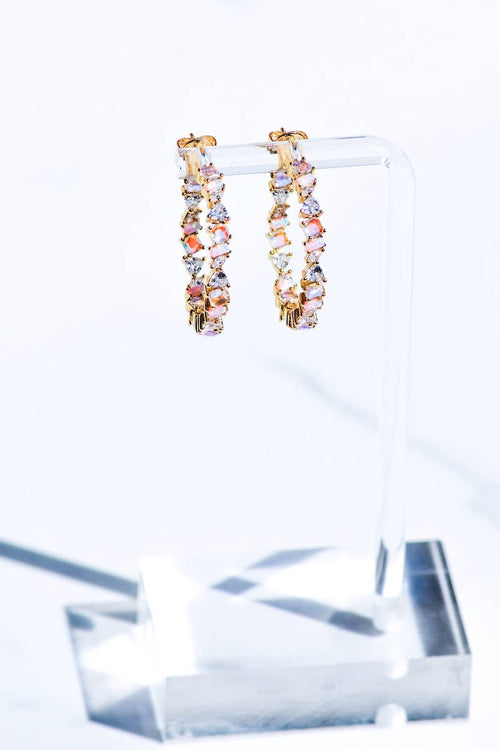 Pink Opal and CZ Large Vienna Hoops Earrings by Native Gem