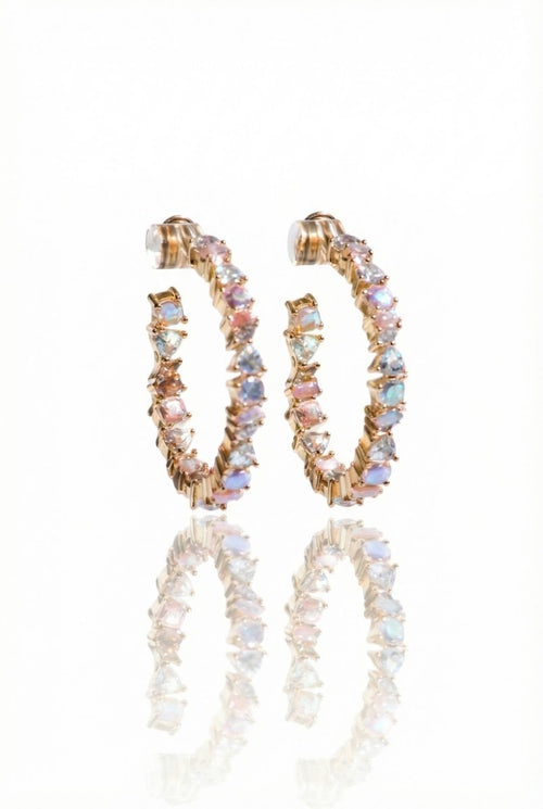 Pink Opal and CZ Large Vienna Hoops Earrings by Native Gem
