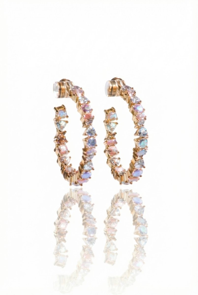 Pink Opal and CZ Large Vienna Hoops Earrings by Native Gem