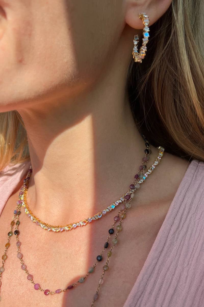 Pink Opal and CZ Large Vienna Hoops Earrings by Native Gem