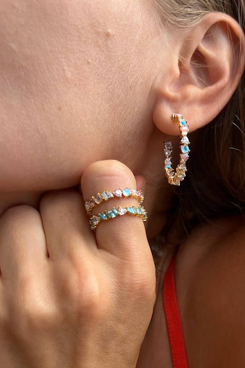 Pink Opal and CZ Large Vienna Hoops Earrings by Native Gem