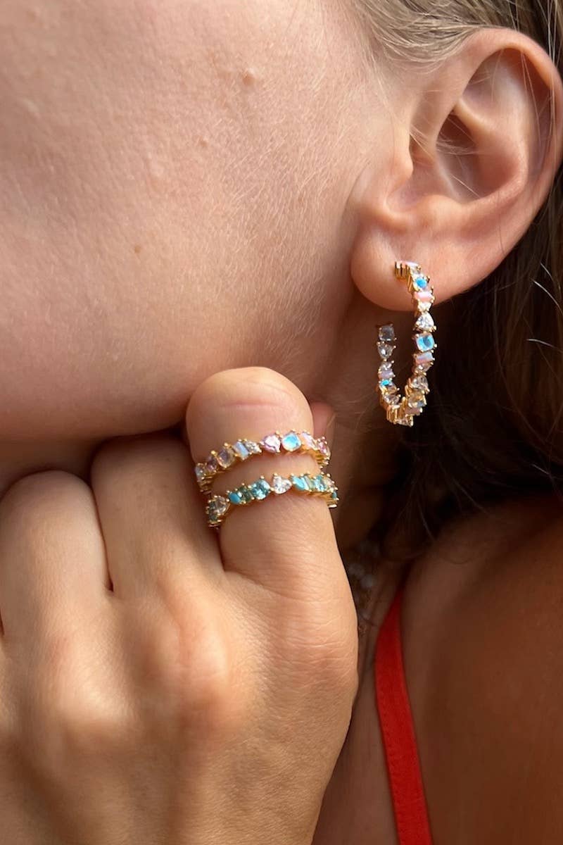 Pink Opal and CZ Large Vienna Hoops Earrings by Native Gem