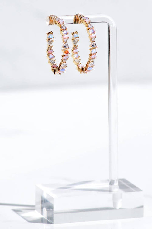 Pink Opal and CZ Large Vienna Hoops Earrings by Native Gem