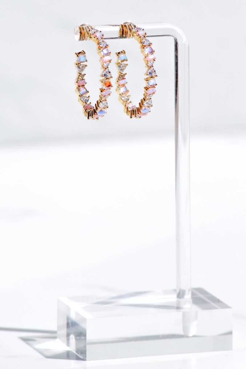 Pink Opal and CZ Large Vienna Hoops Earrings by Native Gem