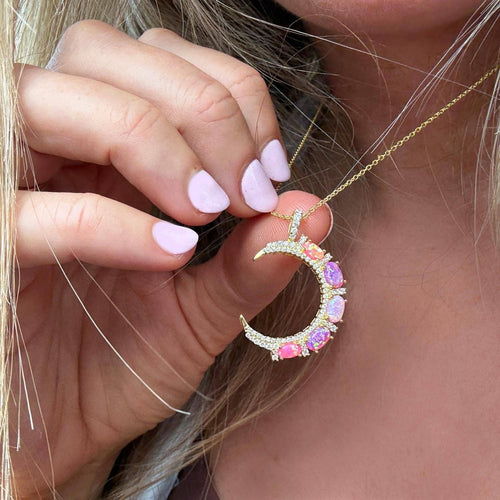 Pink Opal Crescent Moon Pendant by La Kaiser