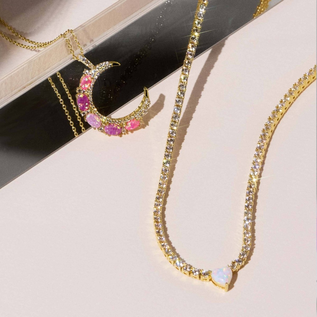 Pink Opal Crescent Moon Pendant by La Kaiser