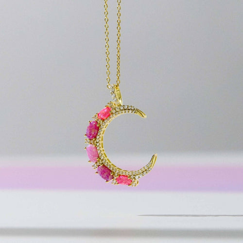 Pink Opal Crescent Moon Pendant by La Kaiser