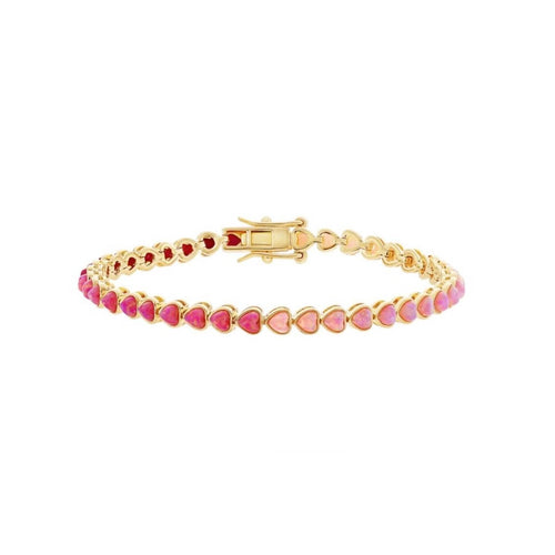 Pink Opal Ombre Heart and Heart Tennis Bracelet by La Kaiser