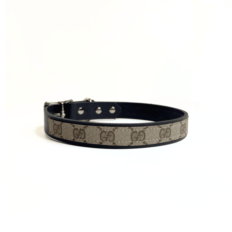 Posh Pet Collar | Upcycled Gucci & Leather: GG & Black / Small
