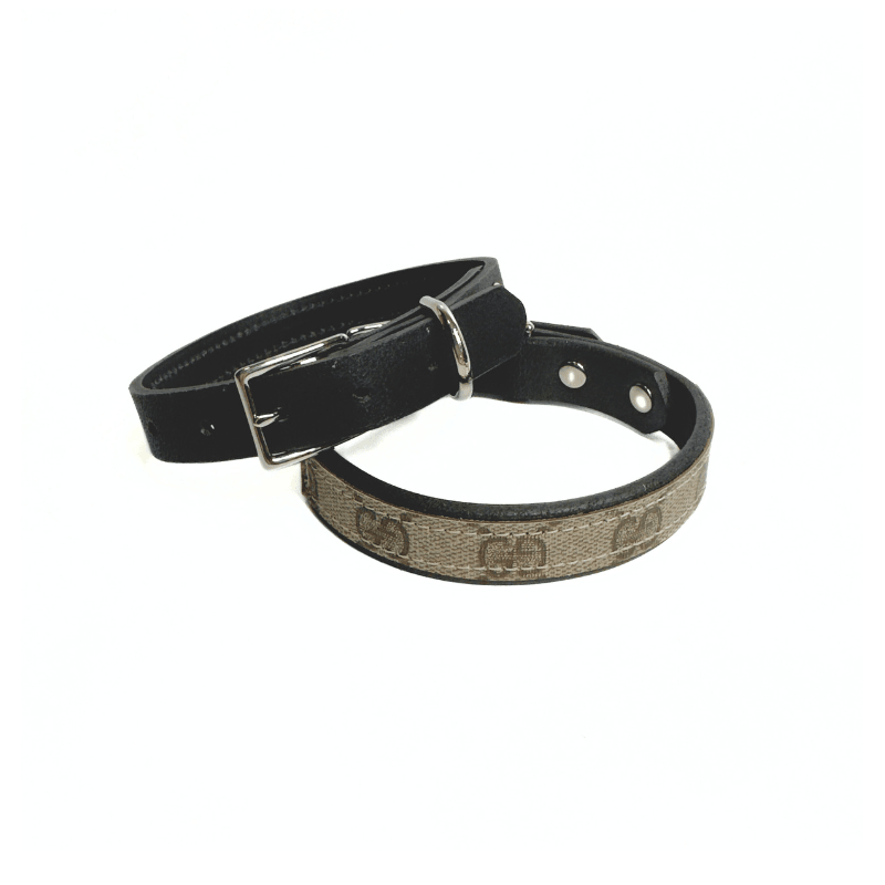 Posh Pet Collar | Upcycled Gucci & Leather: GG & Black / Small
