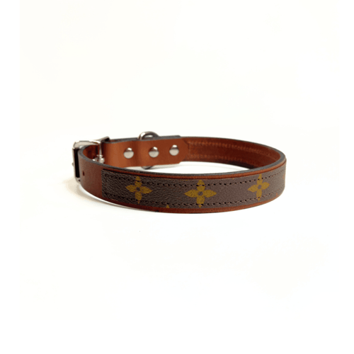 Posh Pet Collar | Upcycled LV & Leather: LV & Black / Large