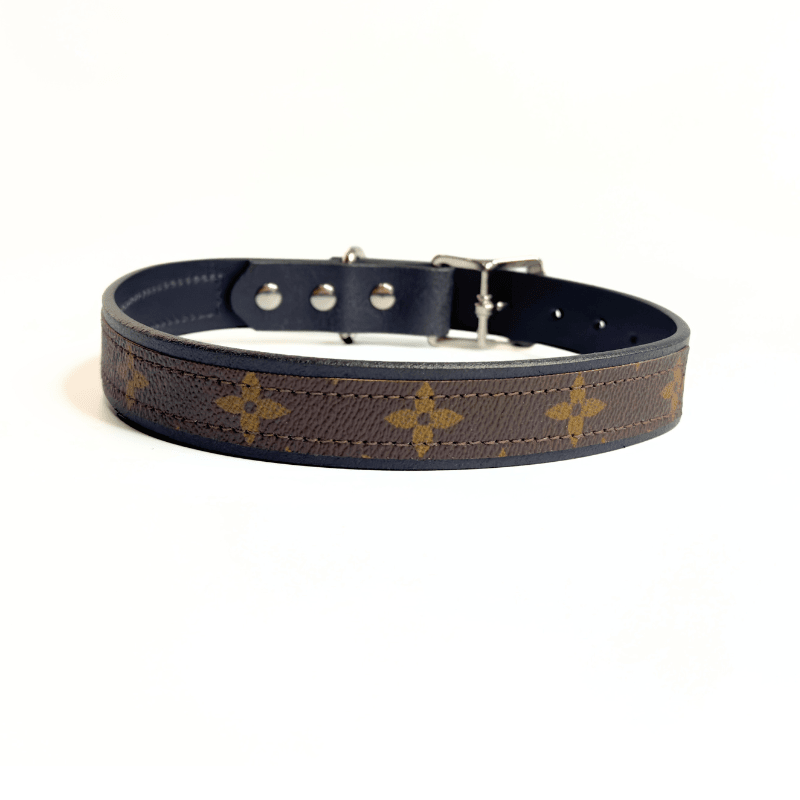 Posh Pet Collar | Upcycled LV & Leather: LV & Black / Large