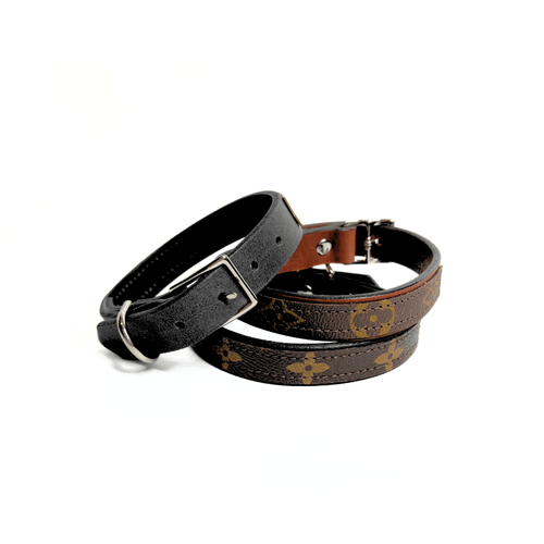 Posh Pet Collar | Upcycled LV & Leather: LV & Black / Large