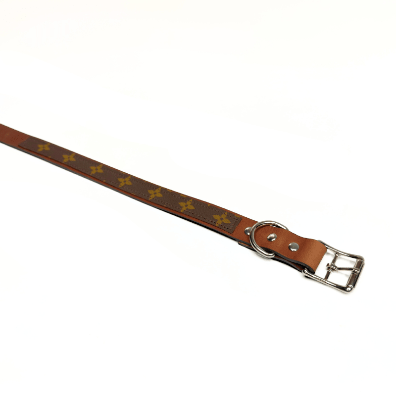 Posh Pet Collar | Upcycled LV & Leather: LV & Black / Small