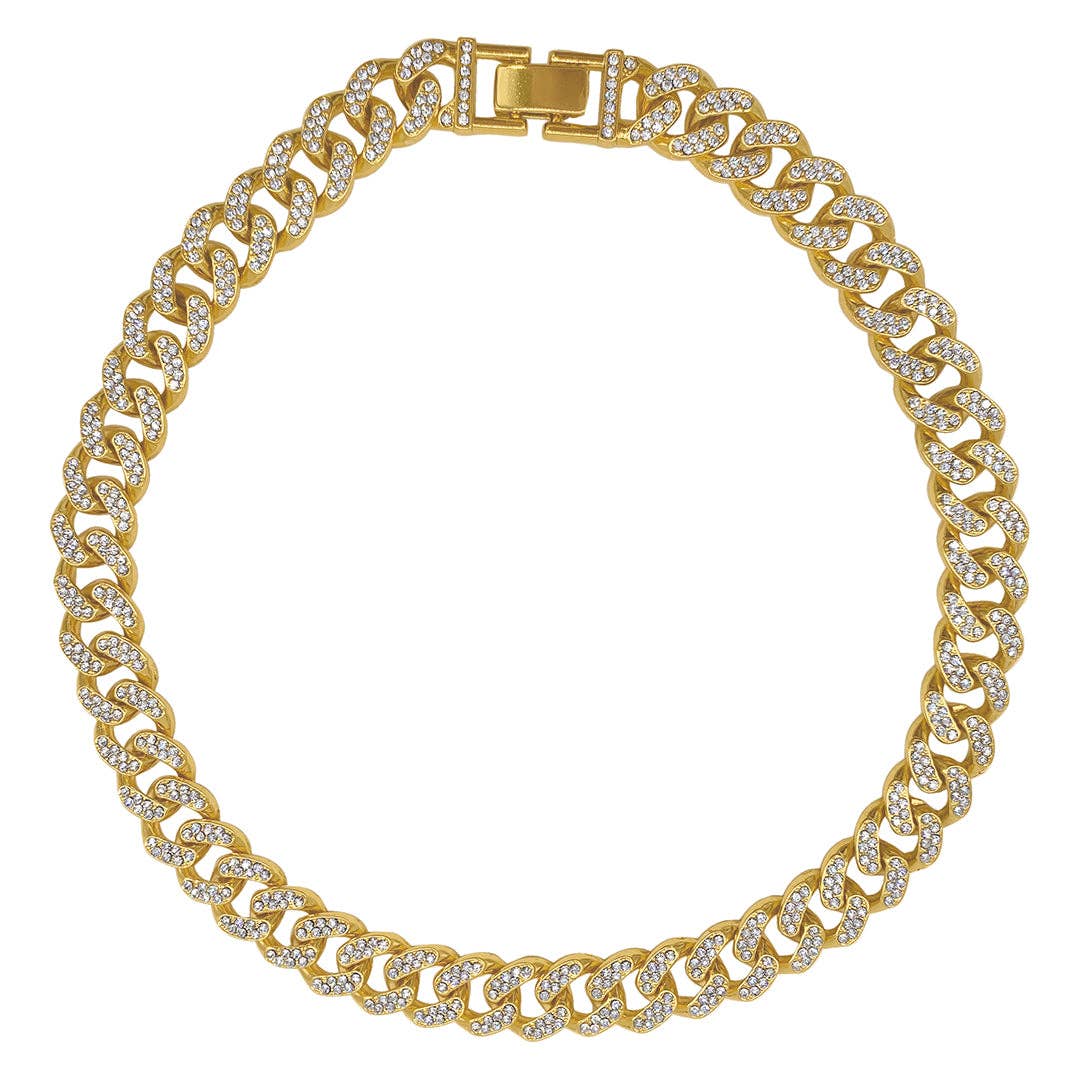 Radiance 14k Gold Plated Flat Curb CZ Chain Necklace Yellow Gold