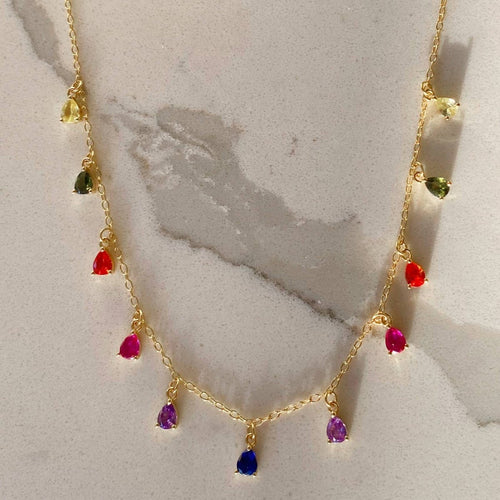 Rainbow Emotions Crystal Teardrop Necklace by Kismet Showroom
