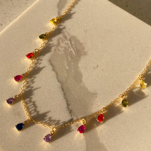 Rainbow Emotions Crystal Teardrop Necklace by Kismet Showroom