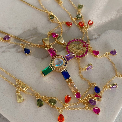 Rainbow Emotions Crystal Teardrop Necklace by Kismet Showroom