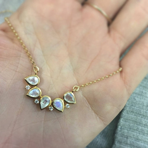 Rainbow Moonstone and Diamond Horizon Pendant Necklace by La Kaiser