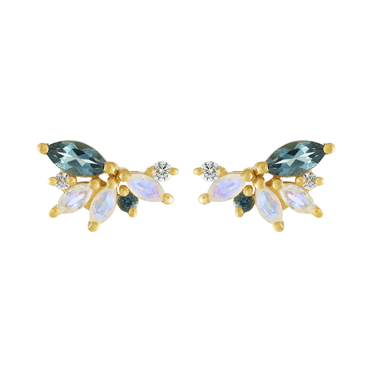 Rainbow Moonstone & London Blue Topaz Butterfly Studs