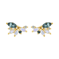 Rainbow Moonstone & London Blue Topaz Butterfly Studs