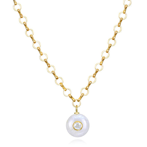 Rainbow Moonstone & White Topaz Petite Loop Necklace