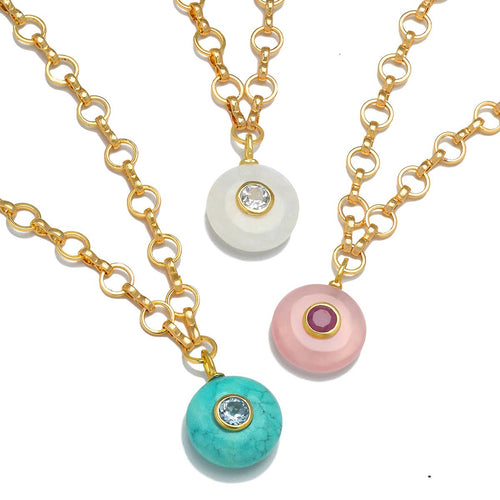 Rainbow Moonstone & White Topaz Petite Loop Necklace