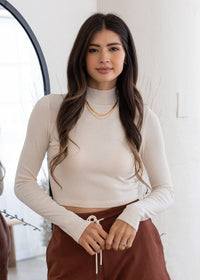 Ribbed Long Sleeve Mock Neck Coconut Milk