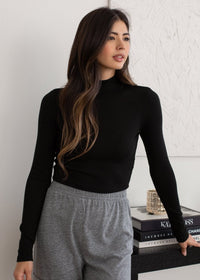 Ribbed Long Sleeve Mock Neck Black
