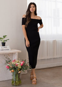Ribbed Off Shoulder Dress Black
