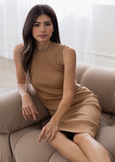 Ribbed Sleeveless Dress Camel