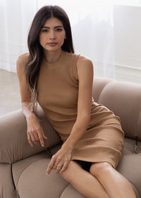 Ribbed Sleeveless Dress Camel