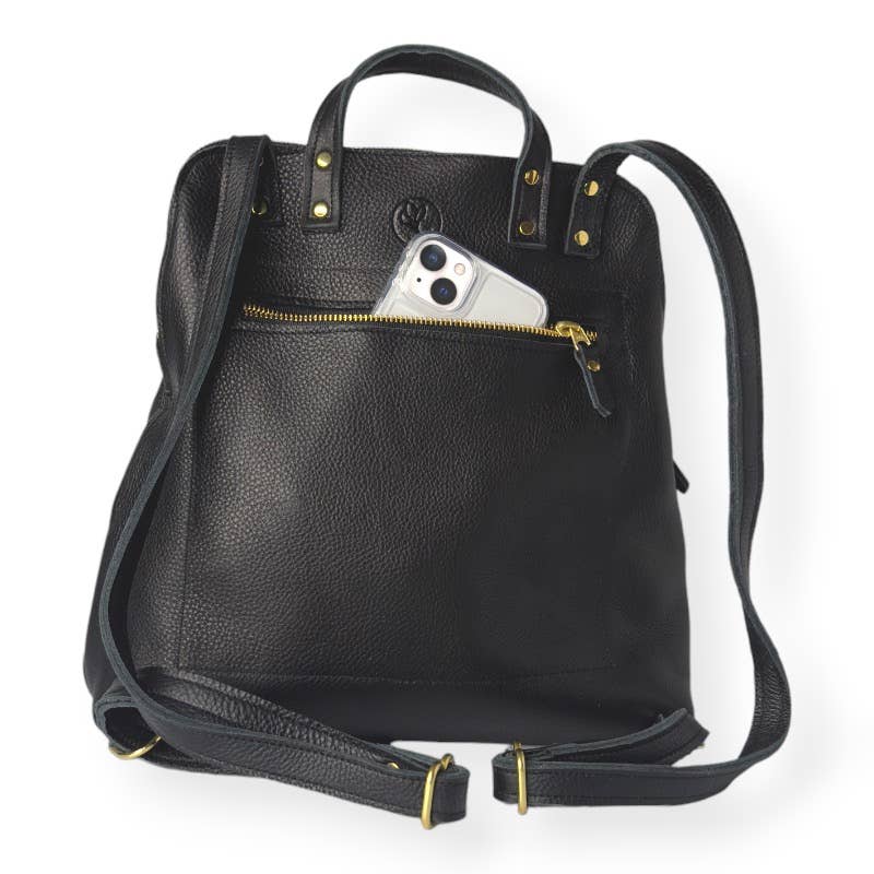 Riley Backpack In Black Leather | Upcycled GG