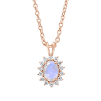 Rose Gold Rainbow Moonstone & Diamond Vintage Fleur Pendant