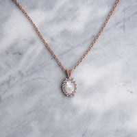 Rose Gold Rainbow Moonstone & Diamond Vintage Fleur Pendant